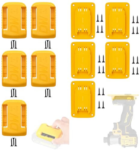 Battery Holder and Tool Holder Compatible with DeWalt 18V 54V Battery & Tools, 5 Pack Drill Tool Storage Hanger, 5 Pack Wall Mount Battery Dock Holder with Screws for Garage Workshop