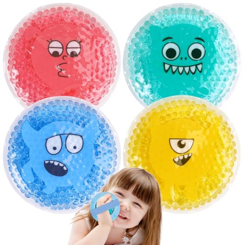 Hilph Kühlmonster Kühlpads Kinder – 4 Gel Kühlakkus mit Stoffhülle für Verletzungen, Kalt/Warm Kompresse Kühlpacks Kinder Coolpack für Fieber, Prellungen, Beulen, Weisheitszähne & Müde Augen