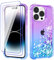 Pilaru Lovely for iPhone 14 Pro Max Case [2 Screen Protector] Clear Liquid Heart Glitter Soft TPU Cover Transparent Girly Shockproof Protective Phone Case for iPhone 14 Pro Max,Purple/Teal