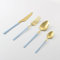 16-teiliges Macaron-Farbsystem, Kleiner Griff, Küchen-Edelstahl-Besteck, Geschirr, Besteck, Messer, Gabeln, Löffel, Set für 4 Personen, Hotel, Zuhause, Steakmesser, Dessertlöffel (Blaugold)