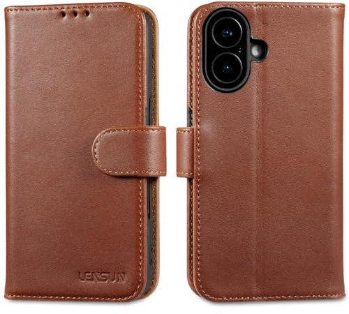 LENSUN Genuine Leather Phone Case for iPhone 6, Wallet Case Cover [RFID Blocking] [Card Slots] [Magnetic Clasp] Compatible with Apple iPhone 6 (6.1 Inch) - Dark Brown