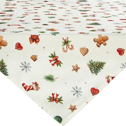 Erwin Müller Mitteldecke Noel Creme-bunt Größe 110x110 cm, Weihnachten, Canvas-Gewebe, Schneeflocke, Plätzchen - robuste Qualität, strapazierstark