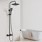 HOZKUY Duschsystem mit Thermostat Schwarz, Quadratisches 38 °C Duscharmatur Komplettset mit Regendusche, 3 Funktions Handbrause, Höhenverstellbar Verstellbarer Duschstange 103-140cm