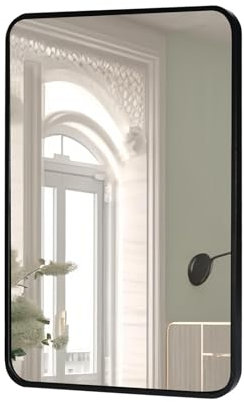 moderntop Schwarzer Quadratischer Wandspiegel mit Aluminiumrahmen - 70x50 cm Moderner Badezimmerspiegel für Bad, Schlafzimmer, Wohnzimmer & Flur - Horizontal/Vertikal Hängend