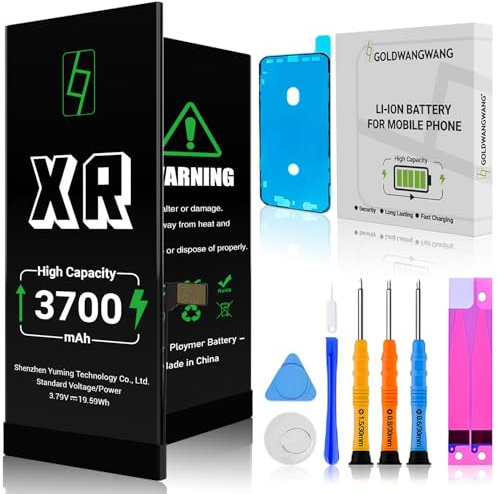 GOLDWANGWANG Batteria per iPhone XR, 3700mAh Alta Capacità, Compatibile con A1984 A2105 A2106 A2108, 0 Cicli, Kit di Riparazione Completo, Certificato CE/RoHS/FCC