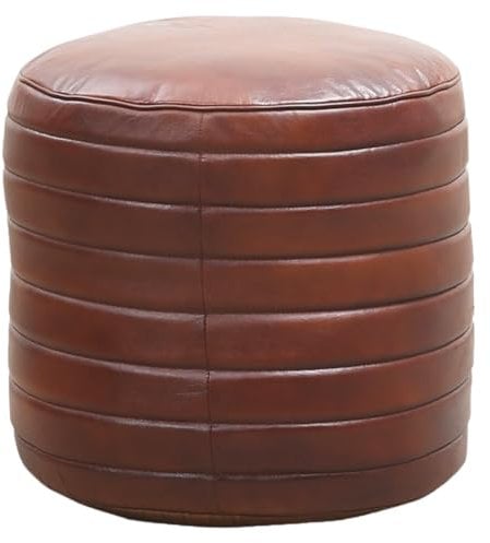 Marrakesch Vintage Sitzkissen Hocker inklusive Füllung und aus echtem Leder | Pouf Sitzhocker Janeiro 45 cm rund in Cognac Braun | Fußhocker Sitzsack als Skandinavische Schlafzimmer Wohnzimmer Deko