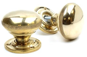 Oakcrafts - Door Knob Set Knurled Lines Solid Brass 48mm Diameter