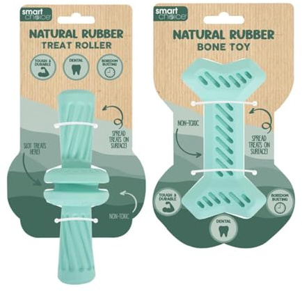 YöL Set of 2 - Natural Rubber Pet Dog Puppy Bone Chew & Treat Roller Toy Squeaky Non Toxic Durable Dental Stimulating