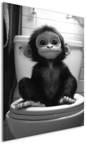 DRO Design Affe – 30x40 cm – Lustiges Schwarz-Weiß Wandbild für WC & Badezimmer – Humorvolle Baby-Tier Kunst für Gäste-WC - Moderne Wandkunst mit Humor, Wanddeko für Toilette