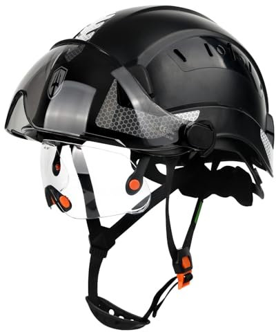 GREEN DEVIL Casque de protection industriel certifié EN397 & EN166 avec visière colorée + transparente, casque de sécurité avec double visière pour construction, artisanat et industriel, casque de