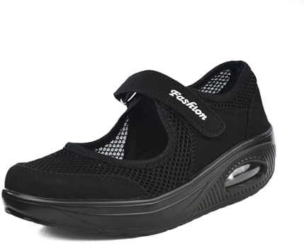 TRIWORIAE -Wanderschuhe für Damen mit leichtem Verschluss Mary Jane Sneaker aus atmungsaktivem Mesh Luftkissen aus Memory-Schaum, Schwarz , 35 EU