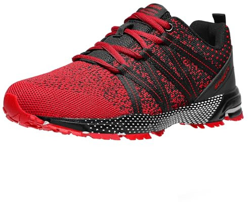 ASHION Sneaker Herren Sportschuhe Laufschuhe Turnschuhe Leichtgewichts Atmungsaktiv Freizeit Straßenlaufschuhe, Rot,44 EU