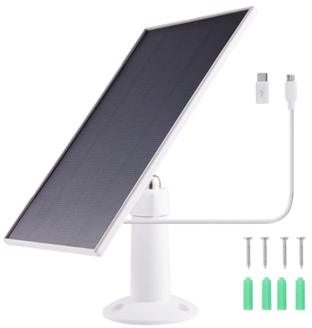 Cargador de Panel Solar de 8 W para Cámaras de Seguridad Al Aire Libre, con Puerto Micro USB y USB C, para Anillo, para Cámara Cable de 9.8 Pies, 360 ° Ajustable (White)