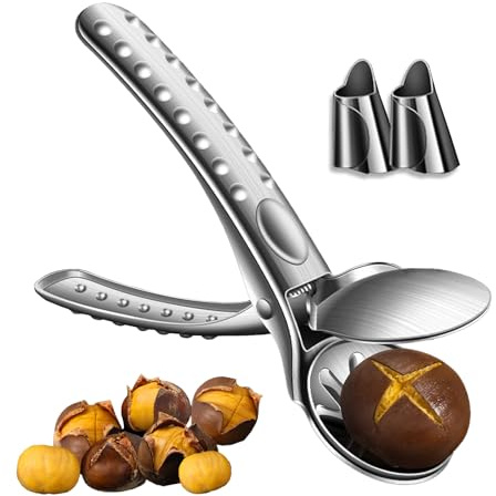 Holzsammlung Taglia Castagne a Croce Acciaio Inox, Tagliacastagne a Pressione, Pinza per Castagne Professionale Chestnut Opener Clip Multifunzione Utensili Cucina per Castagne, Noci ed Altri - PRO