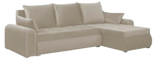 FORNIRO 24 Forli Ecksofa mit Schlaffunktion und Bettkasten – Couch L-Form 232 x 143 x 80 cm in Beige, Basic Stoff, modernes Sofa mit Stauraum und komfortabler Liegefläche