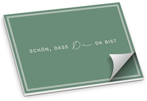 itenga Tischset DIN A3 – 50 Blatt Papier-Platzset „Schön, DASS Du da bist“ V3 | modernes Design | Platzdeckchen für Hochzeit, Geburtstag, Gartenparty & Familienfeier (1, Salbei grün)