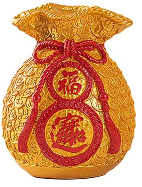 Chinesische Neujahrsdekoration, Feng Shui, Glückstasche, Vase für Schlafzimmer, Büro, Wand, Gold, 7 x 7 x 9 cm