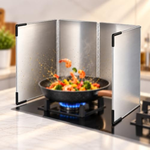 Splatter Guard, Foldable Kitchen Oil Splash Anti Splatter Shield Guard Stainless Steel Splatter Screen Nonstick Splashback For Frying Pan Wall Hob Grease, Silver