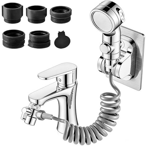 Doccetta per lavandino con tubo da 3 m, doccetta con tubo, erogatore per rubinetto e soffione doccia, soffione doccia con funzione stop, doccetta per cucina, animali, bagno