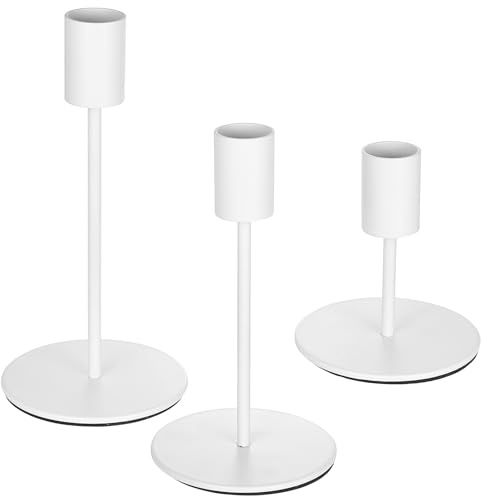 3 Stück Kerzenständer Weiß, Kerzenhalter Stabkerzenhalter Weiße Kerzenständer Stabkerzen, Vintage Kerzen Ständer für Abendessen Hochzeit Haus Tischdeko Kamindekoration Kerzenschein, Weiß