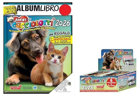 Album Sammelalbum Freunde Welpen 2026 Hardcover mit 3 Beuteln + Packung 100 Tüten - 6 Karten und eine Karte pro Beutel