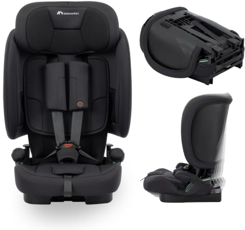 Bebeconfort Ever & Go i-Safe, Seggiolino Auto 9-36 kg Evolutivo, 15 Mesi - 12 Anni, 76-150 cm, Seggiolino Auto Pieghevole, Leggero e Compatto (4.9kg), 15 Posizioni Poggiatesta, Full Black