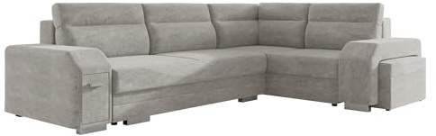 Mirjan24 Ecksofa Alvares, inkl. Polsterhocker und Barfach, Eckcouch mit Bettkasten und Schlaffunktion, Couchgarnitur, Couch, Schlafsofa, Polsterecke (Nazar 225.03, Seite: Rechts)