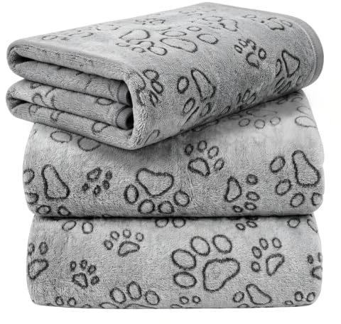 HOTUT 3 Pièces Couverture pour Chien Chat, Polaire Corail Lavable Couverture Chat, Moelleux et Chaud, Réversible, avec Imprimé Patte, pour Petits Et Moyens Chiots Et Chatons, Protection Canapé
