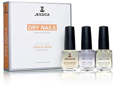 JESSICA Nail Strengthener and Repair Treatment for Dry Nails, 3 Step Nailcare Kit with Cuticle Oil, Rejuvenation Base, and Brilliance Top Coat, Clear, Fast Drying
