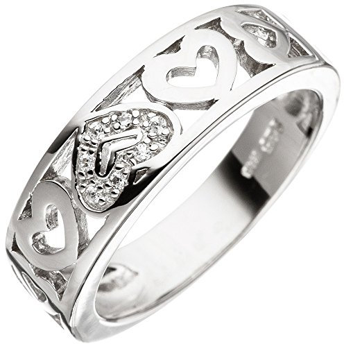 Schmuck Krone Ring Damenring mit Herzen aus 925 Silber mit Zirkonia weiß Fingerring, Ringgröße:Innenumfang 54mm ~ Ø17.2mm
