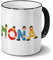 printplanet Tasse mit Namen Mona - Motiv Holzbuchstaben - Namenstasse, Kaffeebecher, Mug, Becher, Kaffeetasse - Farbe Schwarz