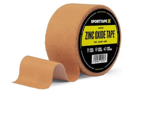 SPORTTAPE Tan Zinc Oxide Tape 3.8 cm x 10 m – Rigid Rayon Strapping for Blister Prevention, Ankle & Joint Support | Strong Adhesive Athletic Tape for Rugby, Football, Physio – Single Roll