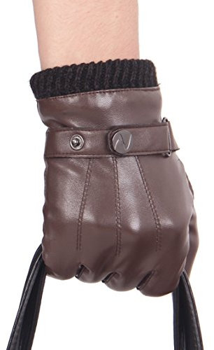 Nappaglo Herren PU Lederhandschuhe - Touchscreen Handschuhe Mit Langen Fleecefutter Winter Fahren (L,Braun(Non-Touchscreen))