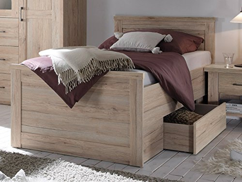 möbelando Bett Jugendbett Bettgestell Kompaktbett Bettrahmen Einzelbett Lebbie II San Remo Eiche