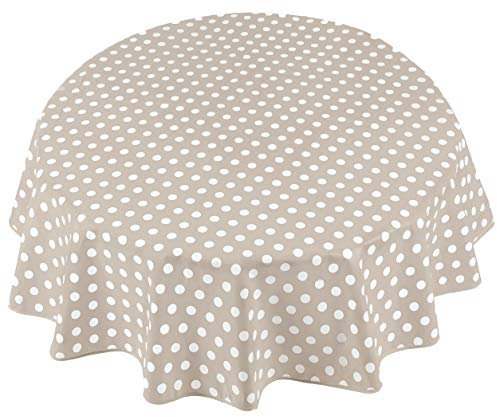 Wachstuch Tischdecke Abwaschbar Rund 160cm Punkte Beige Grau