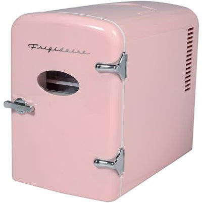 Frigidaire Mini refrigerador personal retro, capacidad para hasta 9 latas, portátil para coche, oficina, dormitorio, habitación o cabina, incluye cables de 110 V CA y 12 V CC, 11.8 pulgadas de