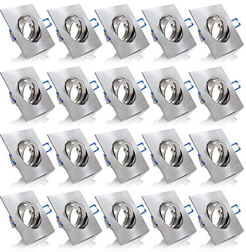 20x Einbaustrahler IP20 mit GU10 Fassung ECKIG eisen gebürstet schwenkbar Einbauspot Einbauleuchte Rahmen Rostfrei Deckenspot Strahler Spot 5104