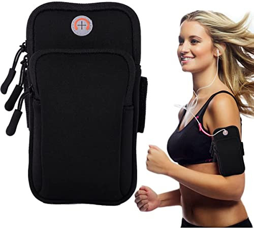 Voarge Sport Armtasche, Handyhalterung Arm zum Laufen Sport Armband, Laufarmband mit 2 Fächern, Armband Telefon Handyhalter Case für Laufen, Workout, Joggen und Fitness