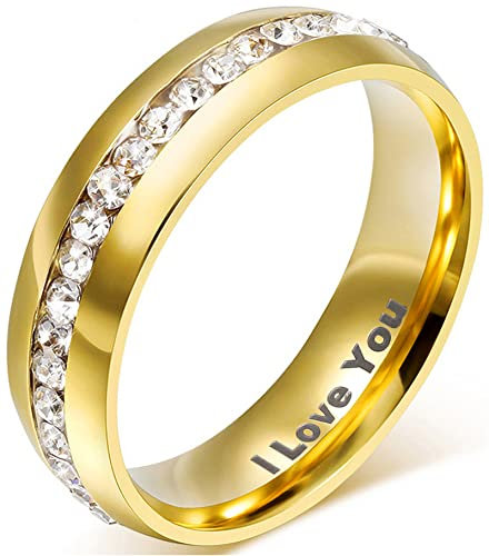 AMDXD Schmuck 18K Vergoldet Gold Herren Damen Ringe Zirkonia Pave Elegante Polished Hochzeit Ehering Für Valentinstag Größe 62 (19.7) - Gravuriert I Love You