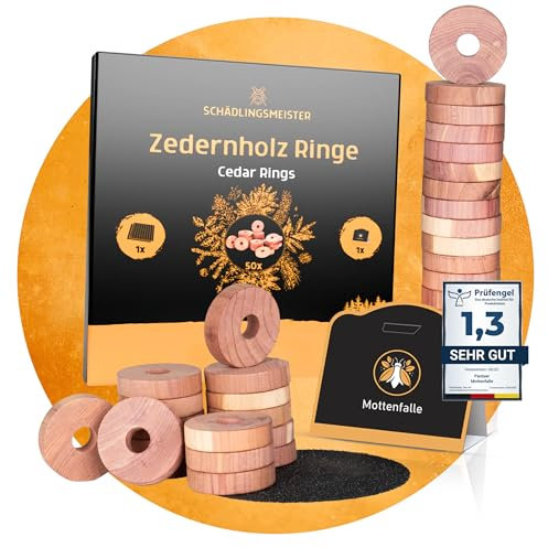 Panteer SCHÄDLINGSMEISTER Zedernholz Ringe - 150 Stück + 3 Mottenfalle Kleidermotten - Zedernholz Mottenschutz für Kleiderschrank - Kleidermottenfalle - Gegen Motten - Kleidermotten bekämpfen