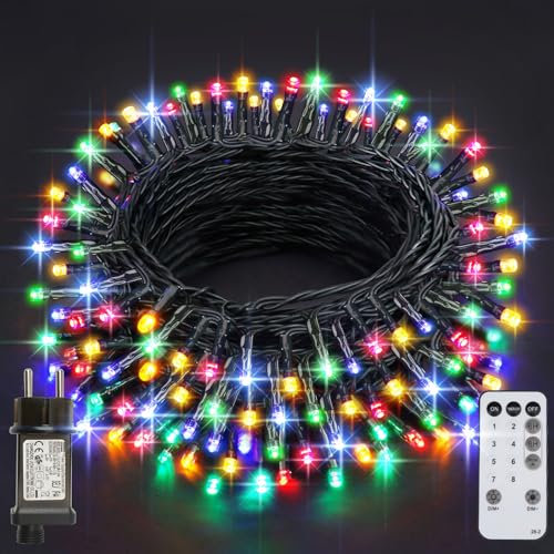 Realky Guirlande Lumineuse de Noël, 26.2M 220 LED Lumières de Noël Intérieur et Extérieure, 8 Modes et Fonction Mémoire Guirlande Lumineuse Sapin pour Balcon, Jardin, Maison Décoration - Multicolore