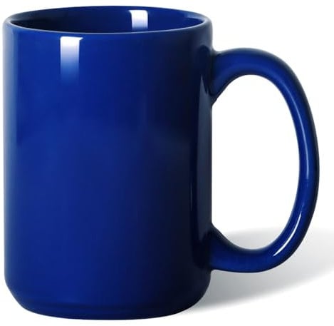 16 OZ (450ml) Porcelain Coffee Mug, Smilatte Classic Blank Ceramic Cup with Large Handle for Tea Latte Cappuccino, Blue