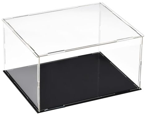Recogwood Transparente Acryl-Vitrine, 25 x 20 x 15 cm, zusammenbaubar, Würfel-Organizer, Ständer, staubdichter Schutz, Vitrine mit schwarzem Sockel für Actionfiguren, Spielzeug, Sammlerstücke