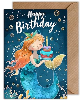 WBdesignz Geburtstagskarte mit Umschlag - Meerjungfrau Karte Geburtstag Mädchen Glückwunschkarte für Kinder Happy Birthday (DIN A6)