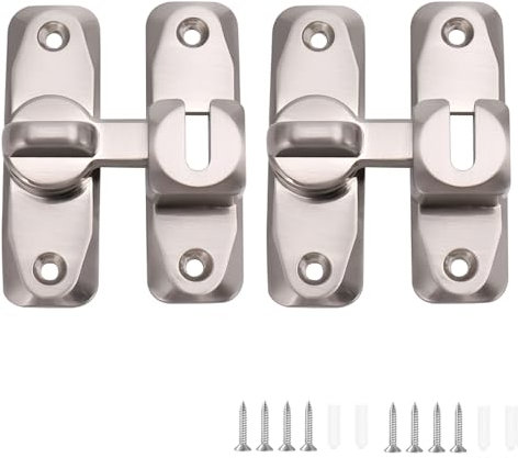 90/180 Degree Door Lock, 2PCS Barn Door Lock Safety Sliding Barn Door Lock Security Door Latch Small Gate Latches Hardware for Barn, Garden, Bathroom, Cabinet, Window, Sliding Door-Silver