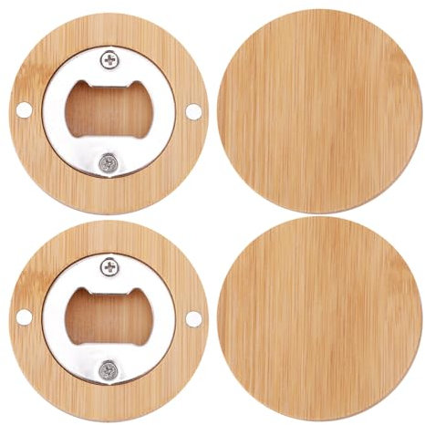 Flaschenöffner Geschenke für Männer Magnetische Bier Flaschenöffner aus Holz Korkenzieher Runder Bottle Opener Geschenke für Ihn Ehemann Freund Vater Opa,4 Stück