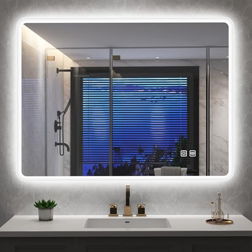 S'bagno 800x600mm Badspiegel mit Beleuchtung, Badezimmerspiegel mit Beleuchtung mit Entfoggen/ 3 Farbtemperaturen (3000K 4000K 6500K)/ Dimmen/Vertikal oder Horizontal, IP44 Led Badspiegel mit Memory