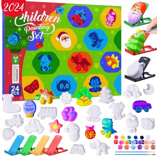 Adventskalender 2024 für Kinder Malset,Malset 24 Stück Bastelset Weihnachten,24 Tage lang jeden Tag eine andere Form malen,Kreative DIY-Malerei-Geschenke für Jungen und Mädchen zu Weihnachten