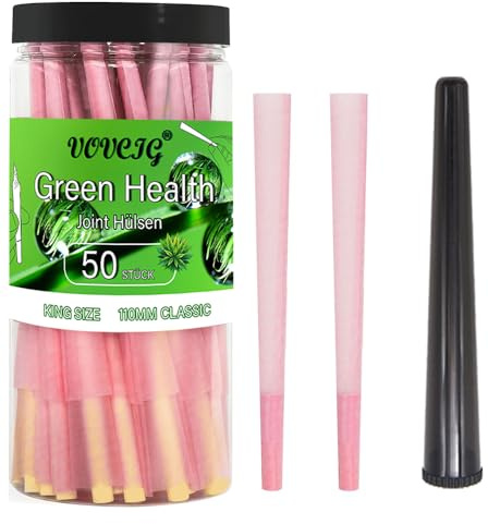 VOVCIG Joint Hülsen, 50 Stück King Size Pink Vorgedrehte Hülsen Joint mit Tips, Langsam Brennendes Papier, Perfekt für Partys, Zuhause und Unterwegs, Inkl Joint Case