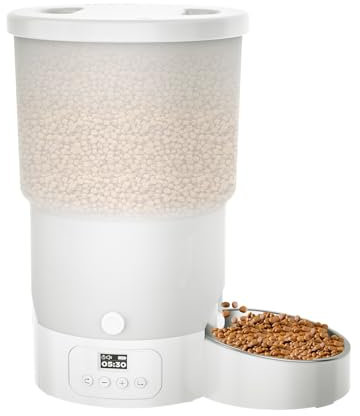 Gimars 5L Distributore Automatico Cibo Gatti, Schermo LCD Facile da Usare, Dispenser Crocchette Cani Programmabile da 1-6 Pasti al Giorno, Ciotola in Acciaio Inossidabile, Registrazione Vocale 10s